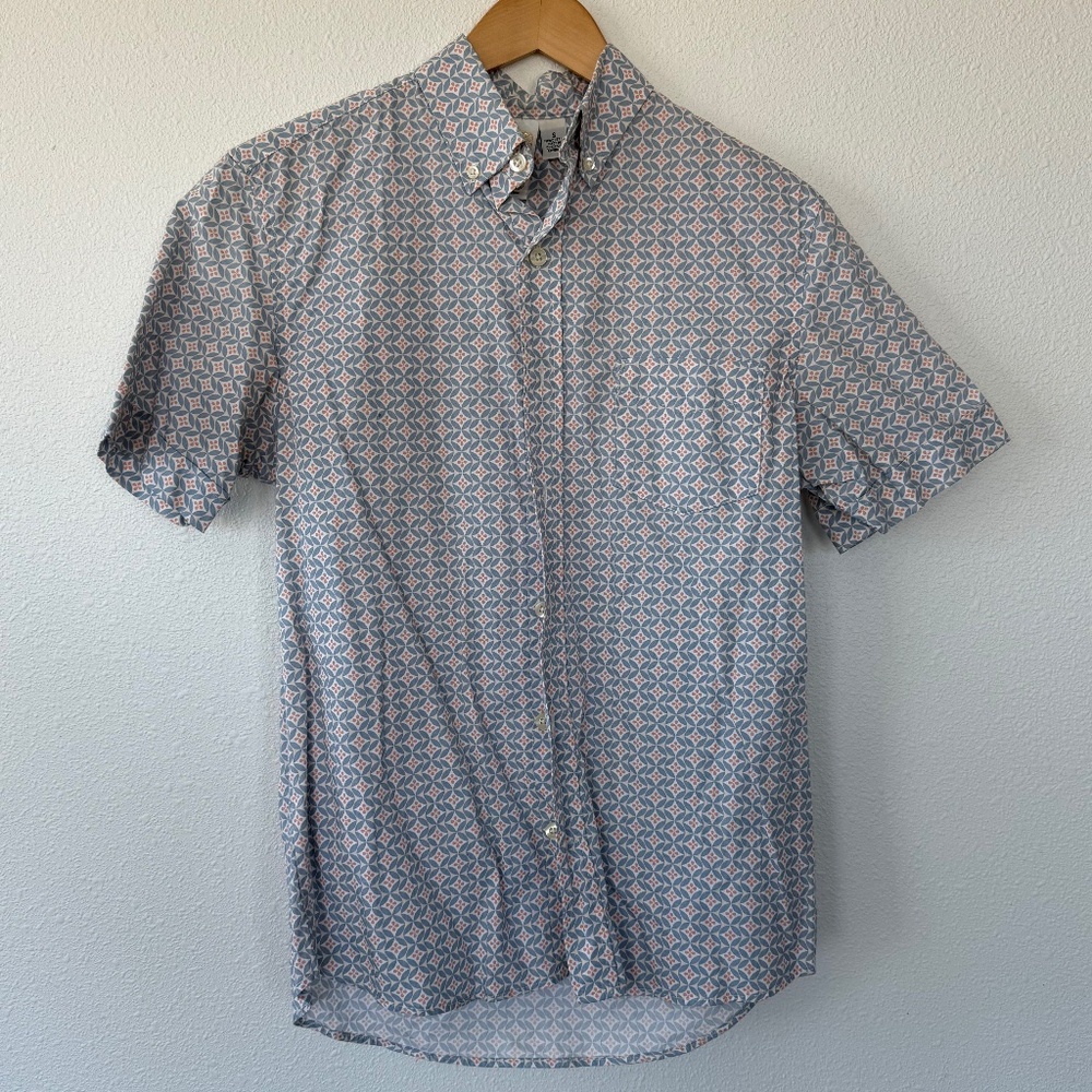 Kennington Ltd Blue Patterned Button Down Short S… - image 1